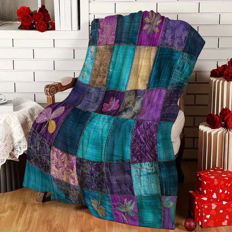1 Vintage Floral Patchwork Flannel Throw Blanket 130*150CM