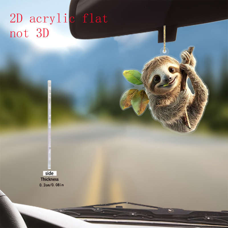1pc 2D Flat  Acrylic Sloth Car Rearview Mirror Hanging Charm Cute Keychain Bag Decor for Animal