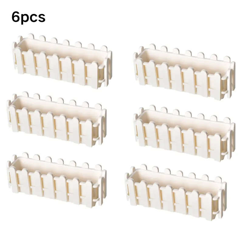 6-Pack White Artificial Fence Flower Pots