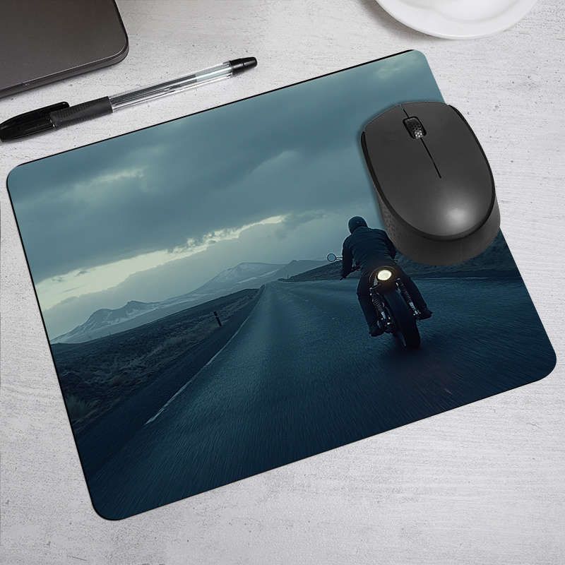 1pc Motorcycle Print Non-Slip Rubber Mouse Pad Vintage Road Trip Design Portable D