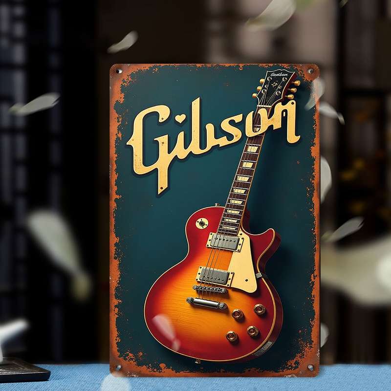 1pc 2D Flat Room Decor  Gibson Electric Guitar Vintage Metal Tin Sign 19.81x29.97 cm Retro A