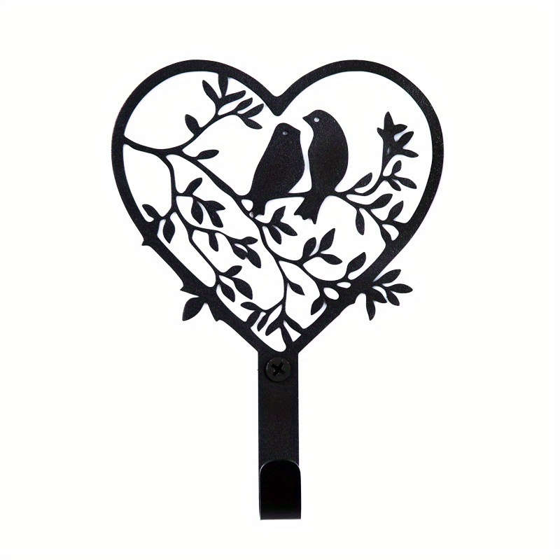 Stylish Stainless Steel Heart Wall Hook with Birds and Leaves Design Elegant Key Towel and Coat