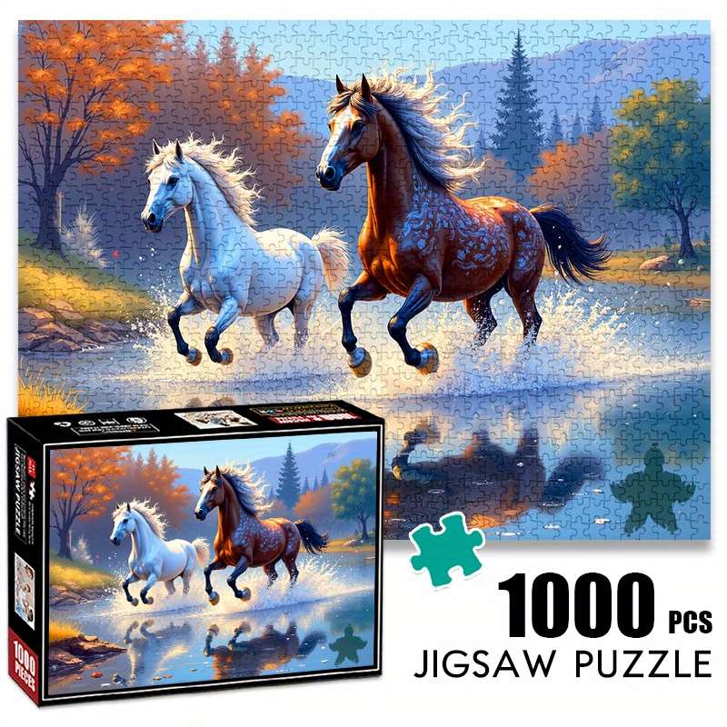 1000pcs Horse Racing Jigsaw Puzzle Waterproof Scratch-Resistant Large Adult Fa