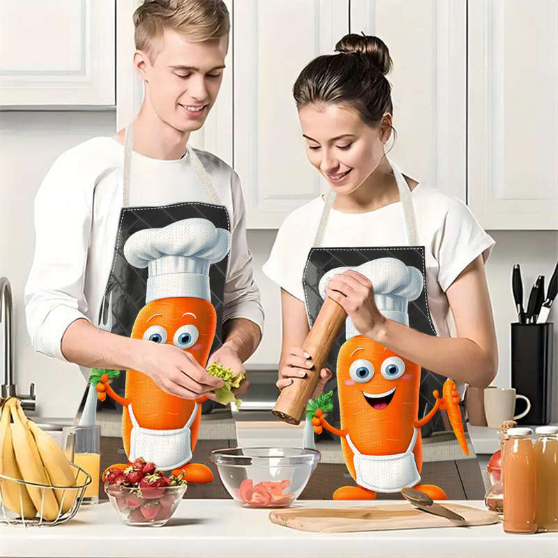 1pc Linen Chef Elements Vegetable Carrot Printed Personalized Apron Home Work Apron Women'S A