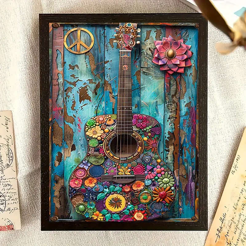 1pc Boho Chic Vintage Guitar Canvas Art Print Colorful Hippie Style Wall Decor Unframed Poster for H