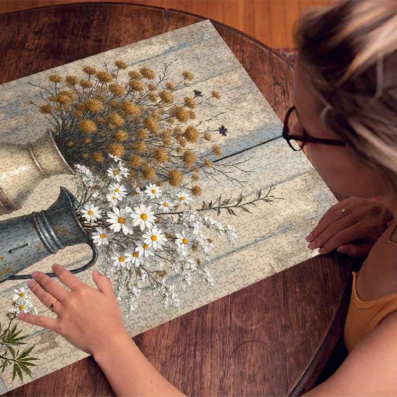 1000pcs Vintage Floral Jigsaw Puzzle for Adults Rustic Still Life Design with Aged