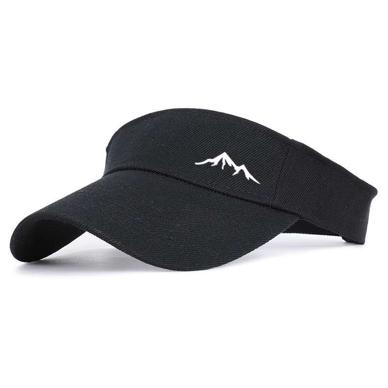 1pc Breathable Black Running Cap with Mountain Logo UV Protection Sun Hat for Outdoor Sports Ca