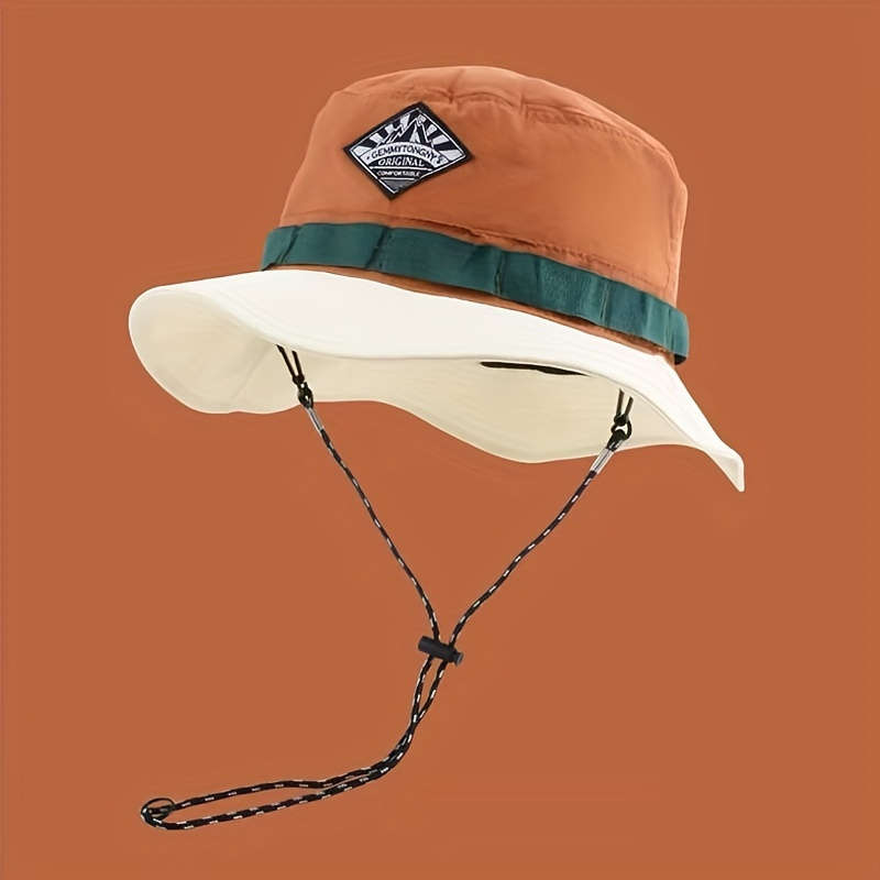 1pc Vibrant Color-Block Wide Brim Bucket Hat Lightweight Quick-Dry Breathable 100% Polyeste