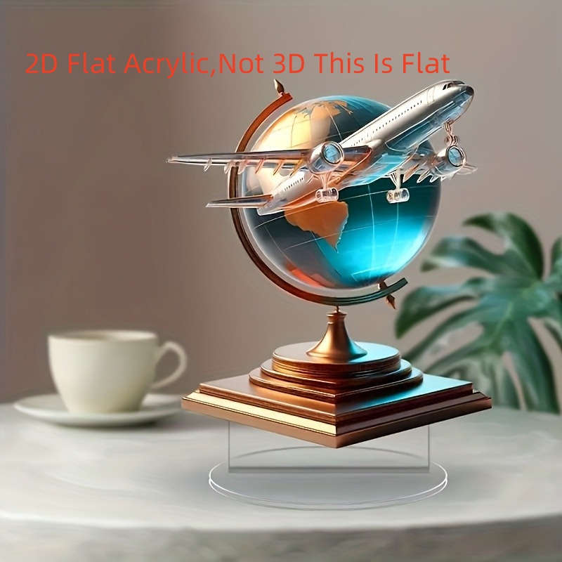 1pc 2D Flat   Modern  Acrylic Airplane Globe Desktop Decoration Contemporary Design fo