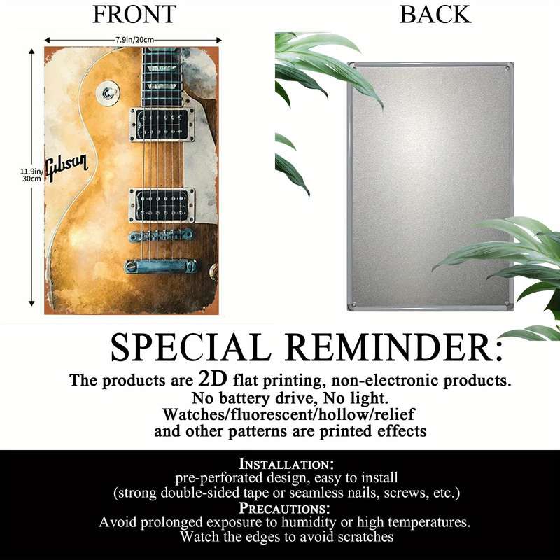 1pc Gibson Classic Sound Electric Guitar Art 20.07x30.23cm Iron Wall Decor Durable Metal Sign fo
