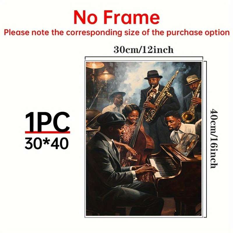 1pc  African American Jazz Band Canvas Poster Frameless Wall Art Vintage Style Musician Print