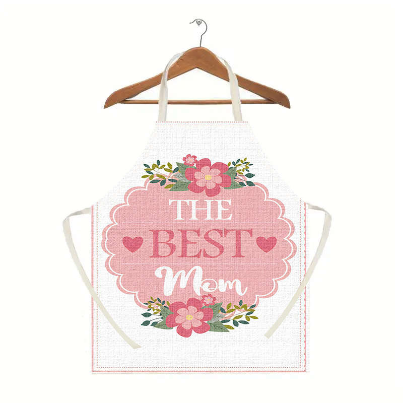 1pc Mother'S Day Apron Polyester Woven Adjustable Neck Floral "The Best Mom" Design Perfec