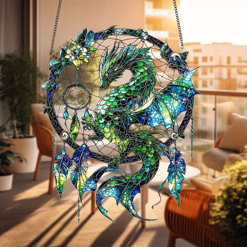 1pc 2D Flat  Magic Dragon Dream Catcher  Acrylic Light Catcher 20.32cm X 20.32cm cm Home Offi