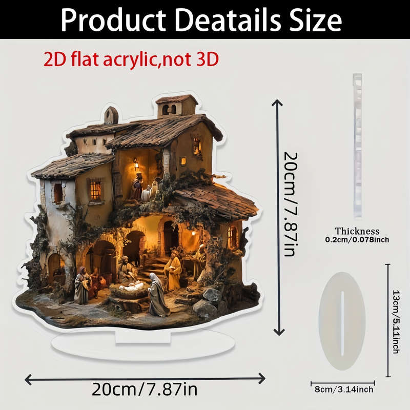 1pc 2D Flat   Bohemian Style Christmas Nativity Scene Acrylic Tag Intricate Village Design