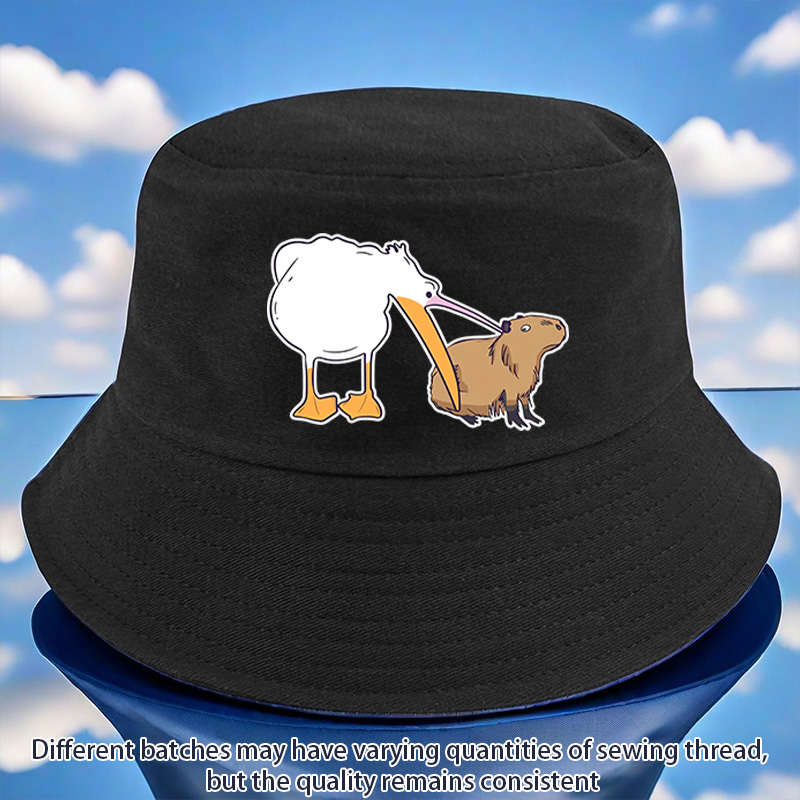 1pc Fun Goose with Big Mouth Eating Small Animals Print Bucket Hat Versatile and Lightweight Avai