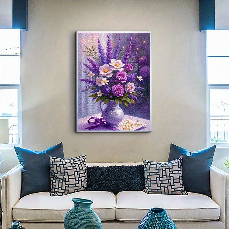 1000pcs Jigsaw Puzzle Purple Flower Vase Design Advanced Level Waterproof Scrat