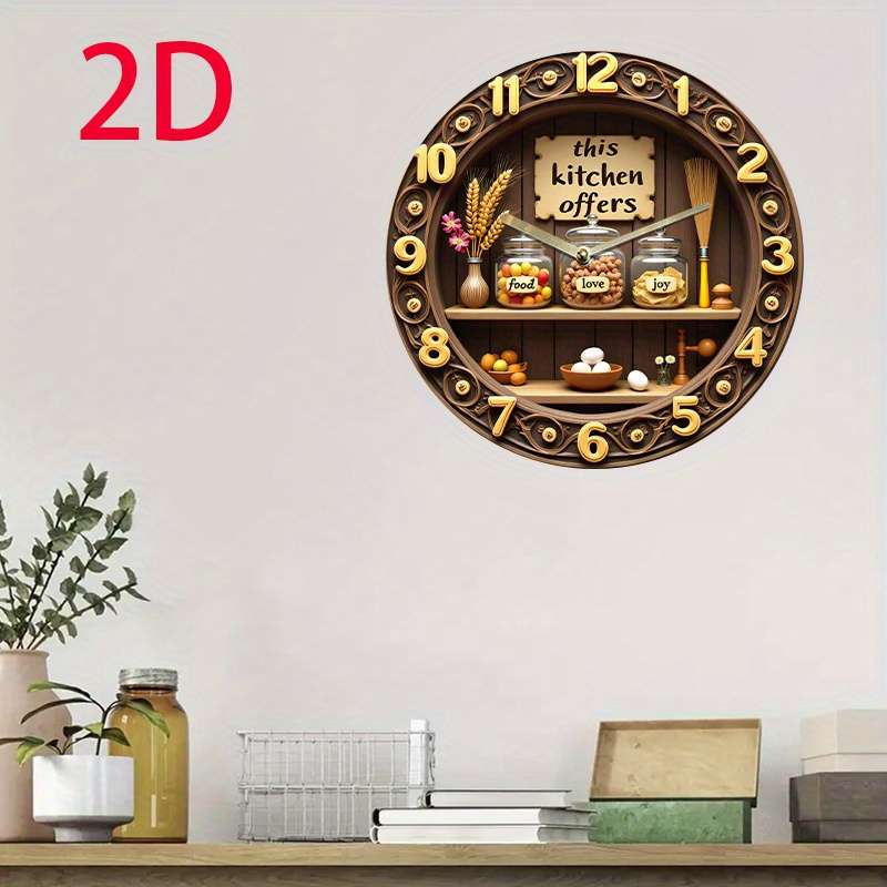 1pc This kitchen offers food love joy. 8-inch 2D Flat Silent Wall Clock Acrylic Quartz Desi