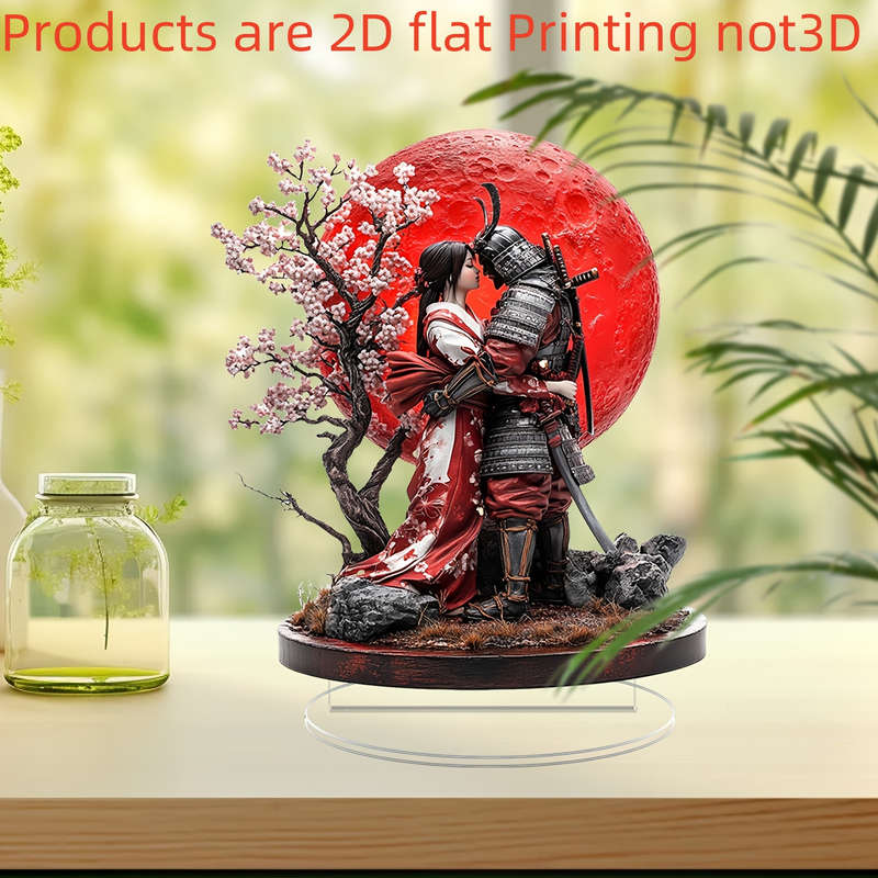 1pc 2D Flat   Bohemian Acrylic Samurai and Geisha Statue Elegant Home and Window Decoratio