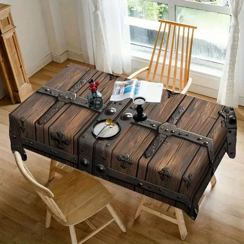 1 Woodgrain And Vintage Steel Print Tablecloth 140*180CM