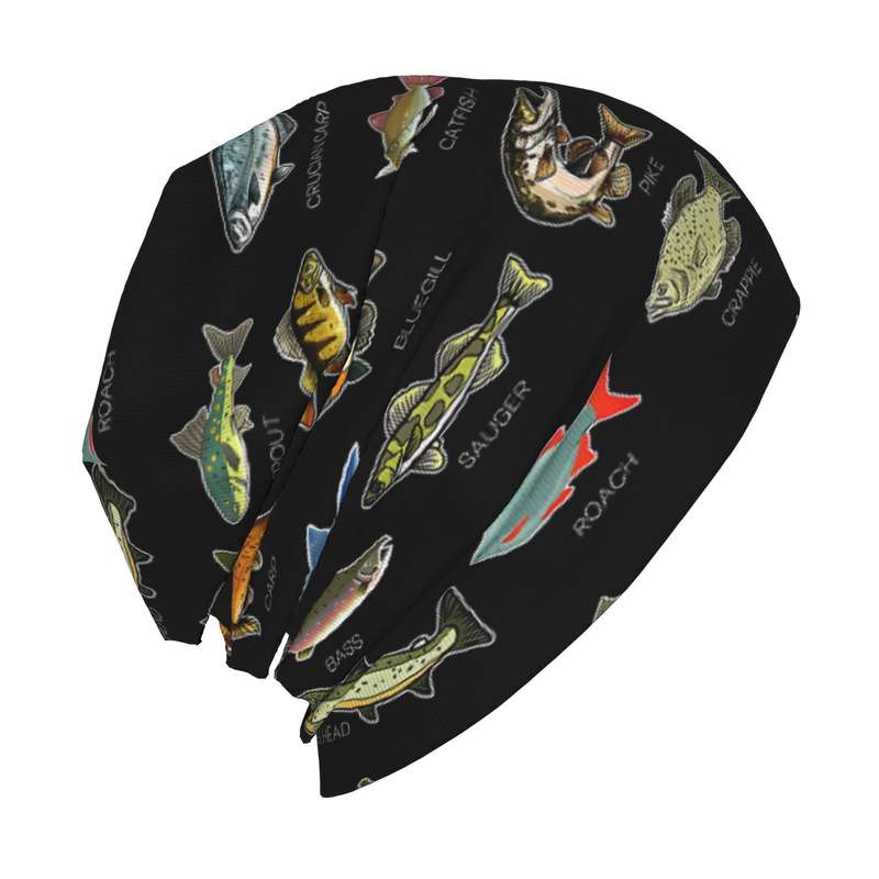 1pc Men's Fashionable Knit Skull Cap with Freshwater Fish Design Stretchy Polyester Blend Novelt