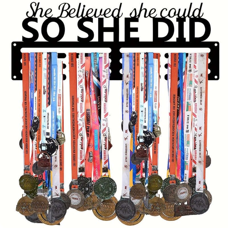 Inspirational She Believed She Could So She Did Medal HangerMetal Wall Display for 60+ Medals