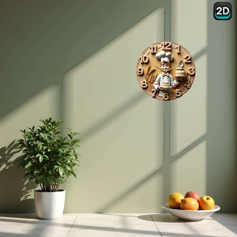 1pc 19.99 cm Silent Chef Wall Clock Decorative Acrylic Round Clock with Chef Illustration Perfec