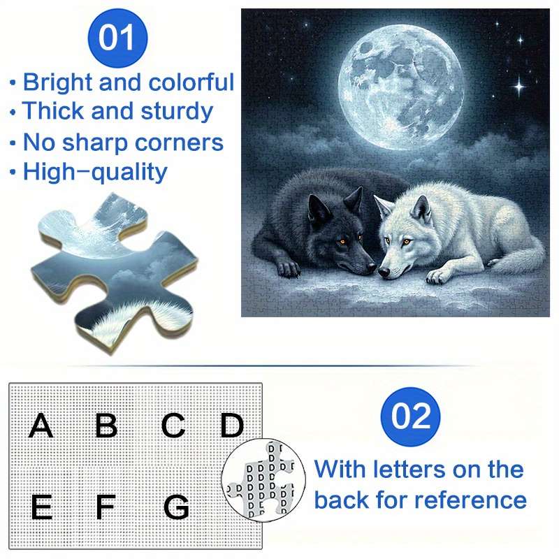 1000pcs Black White Wolves Under the Moon Jigsaw Puzzle Large Waterproof Paper P