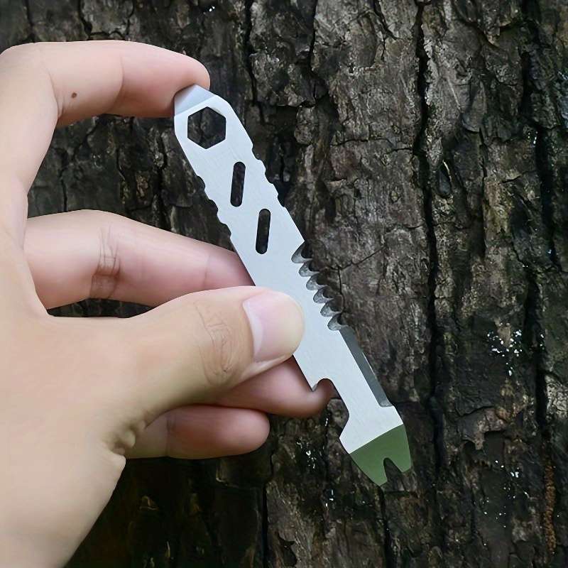 1pc Stainless Steel Multifunctional Outdoor Survival Tool Compact Keychain Knife with S