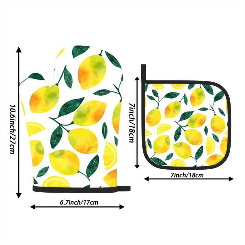 2pcs 10.6x6.7 Inch Oven Mitts And Pot Holders Featuring a Fun Lemon Design Heat-Resistant And