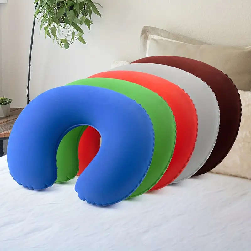 1pc Inflatable U-Shaped Neck Pillow PVC Flocking Ergonomic Design for Comfort Lightweight for Campin