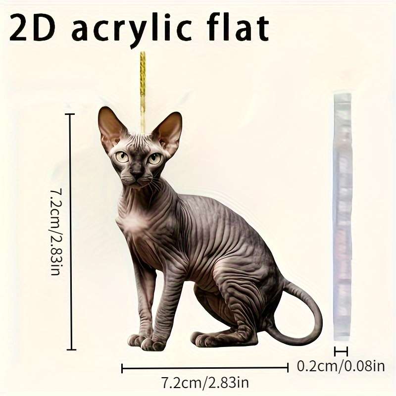 1pc 2D Flat   Acrylic Sphinx Cat Pendant Hairless Cat Design for Car Home Garden Backpa