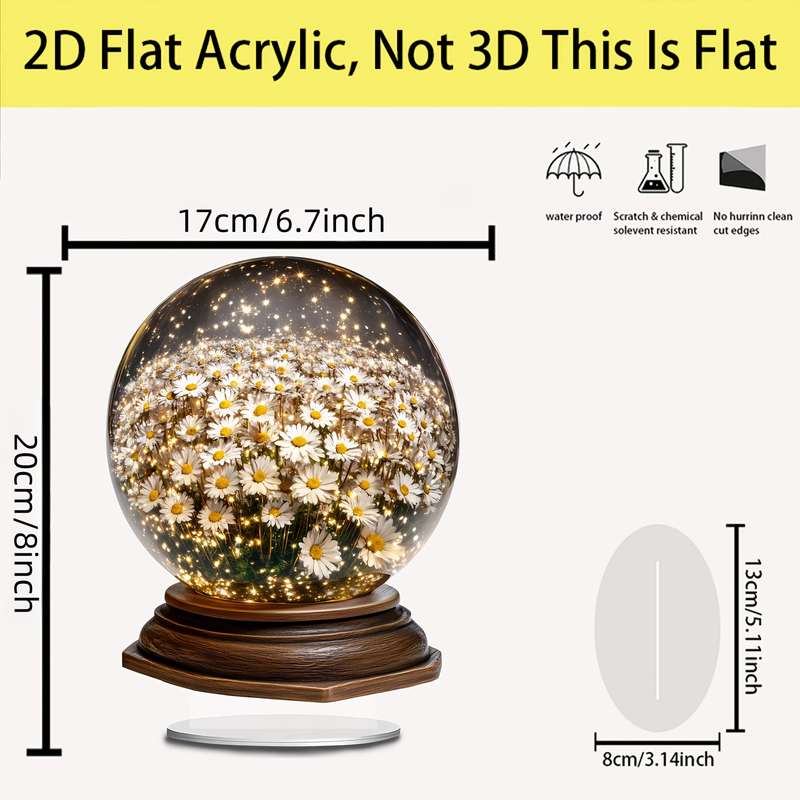 1pc 2D Flat  Acrylic Sunflower Crystal Ball with Stand  Multipurpose Festive Decor for Christmas