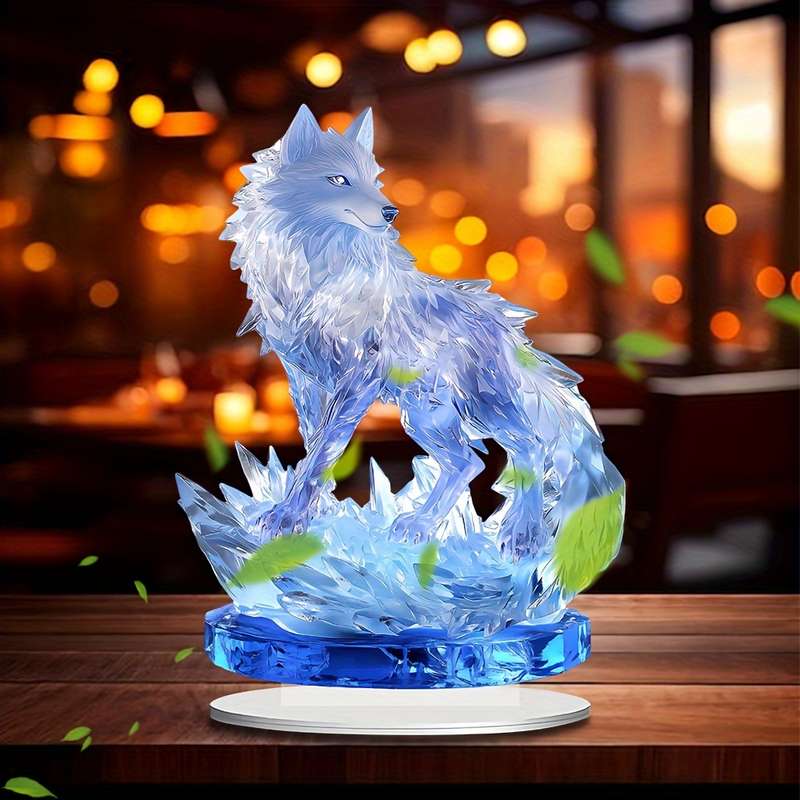 1pc 2D Flat  Acrylic Crystal Wolf Sun Catcher 23.98cm x 17.78cm