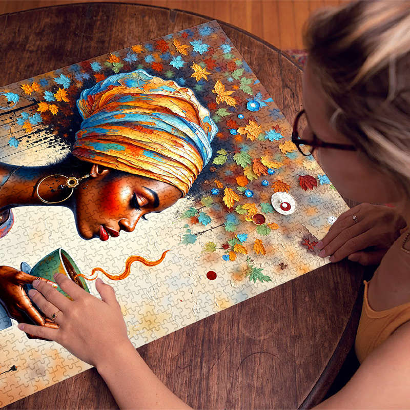 1000pcs Coffee Woman Jigsaw Puzzle Premium Large Brain-Teasing Challenge for Adults