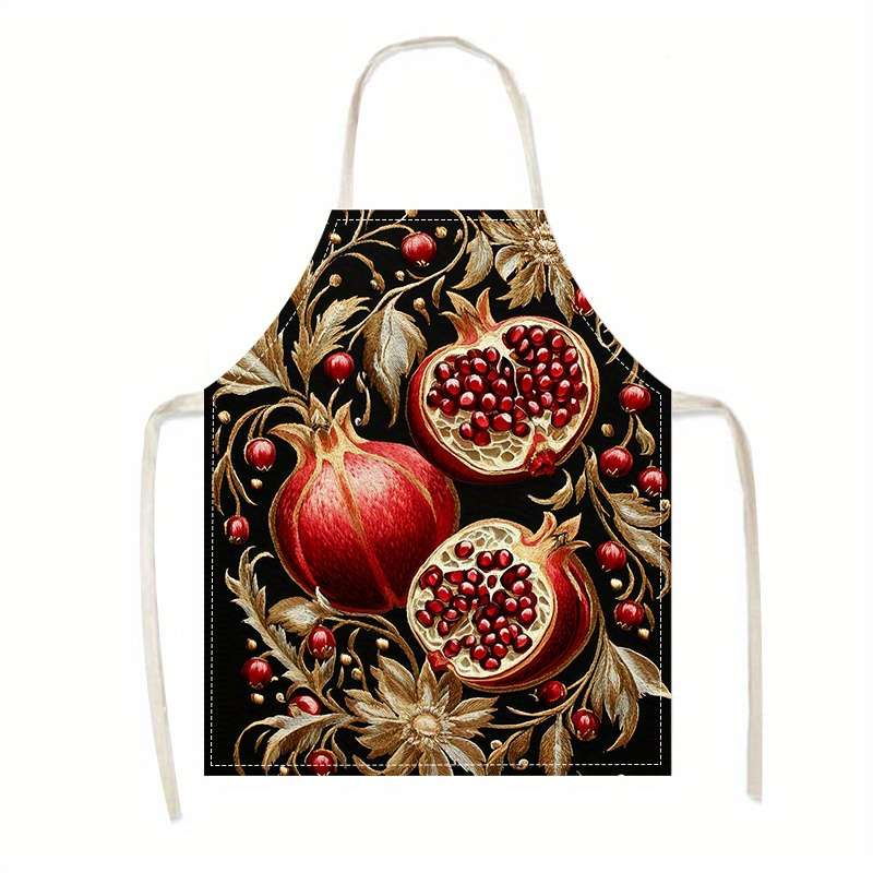 1pc Elegant Pomegranate Golden Leaves Print Linen Apron 100% Linen Smooth Fabric Ideal fo