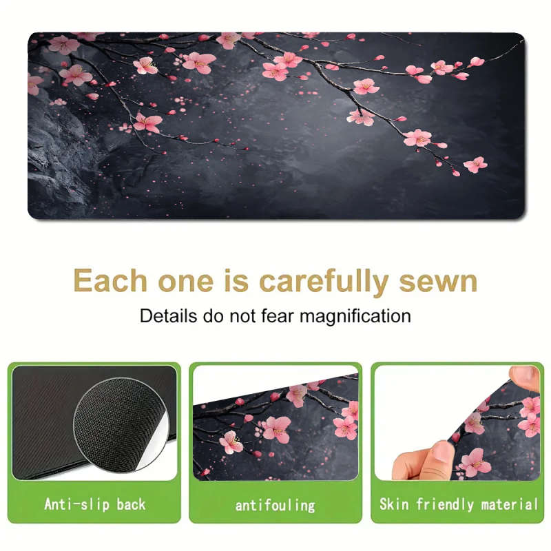 1pc 30x80cm Cherry Blossom Gaming Mouse Pad Dark Aesthetic Design with Pink Flowers