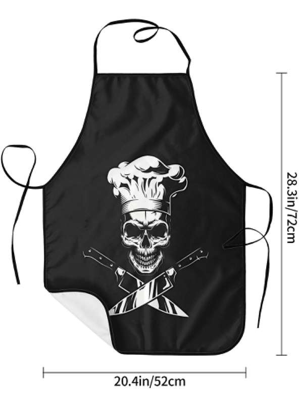 1pc Vintage Chef Skull and Crossbones Apron 100% Polyester Woven Fabric Slight Stretch Patterned