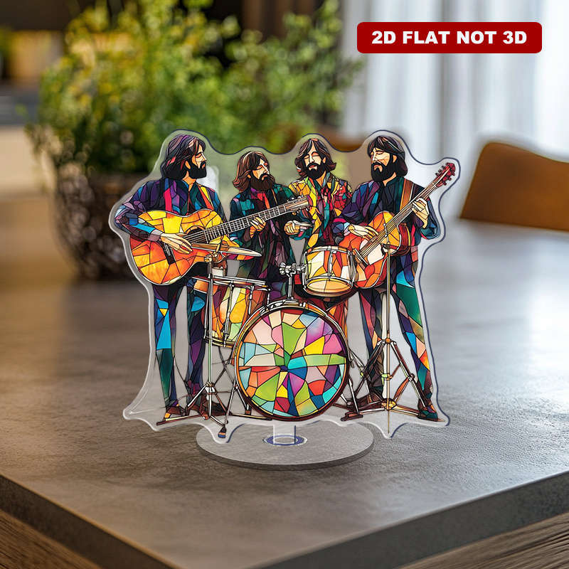 1pc 2D Flat  2D Rotating Acrylic Beatles Band Ornament with Stained Glass Design Featuring Jo