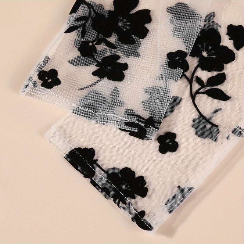 1 Pair Black Retro Rose Long Lace Gloves
