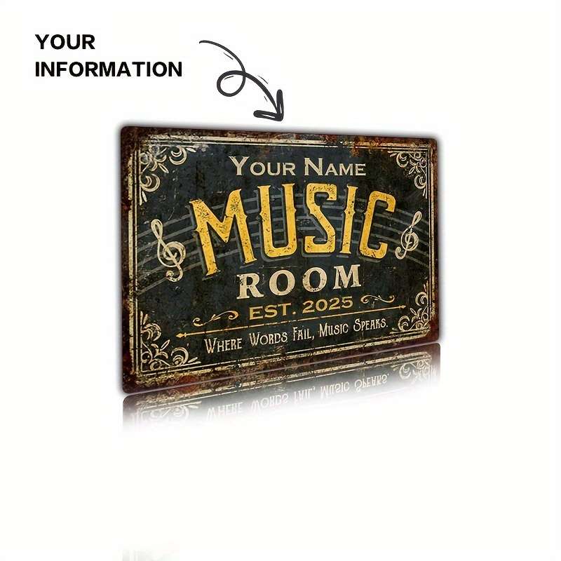 1pc Customizable Vintage Metal Music Room Sign Wall Decor for Studio or Classroom Artistic Iron