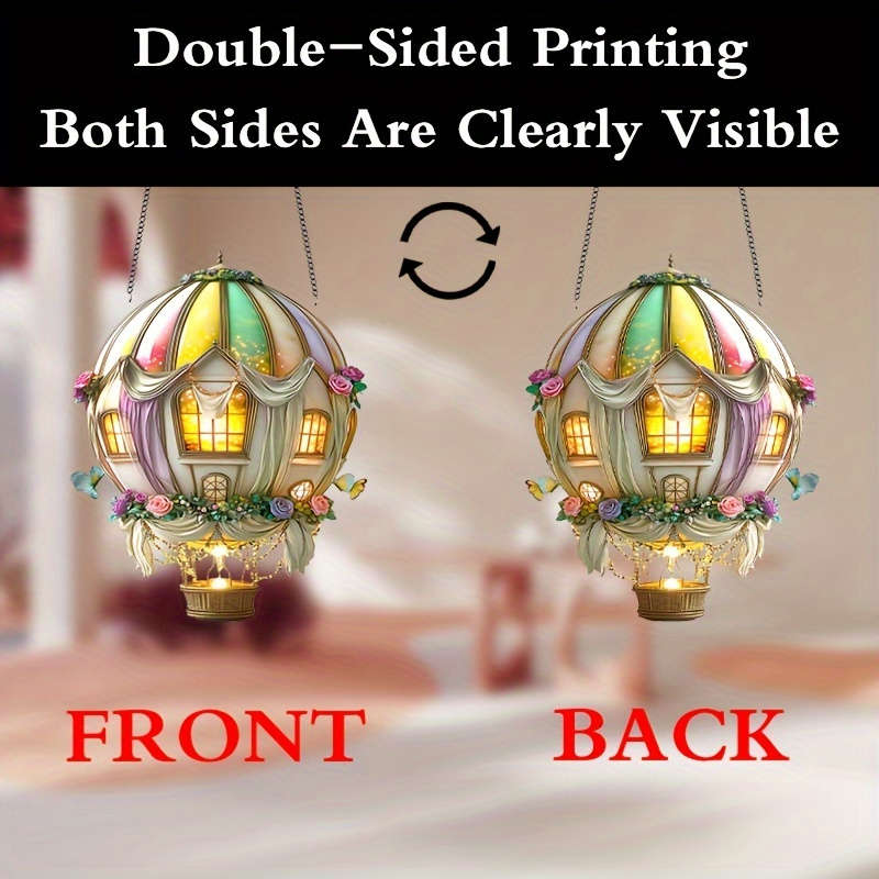 1pc 2D Flat   Acrylic Whimsical Hot Air Balloon Sun Catcher 15.24cm x 20.32cm Colorful Floral Theme