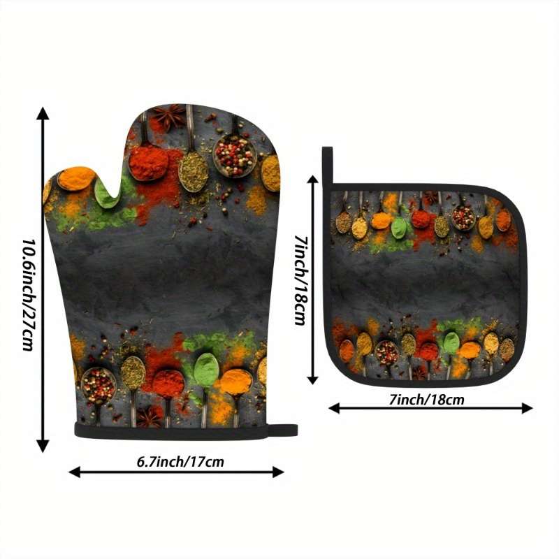 2pcs Colorful Spice-Inspired Heat-Resistant Oven Mitts and Pot Holders 26.92x17.02 cm Vibran