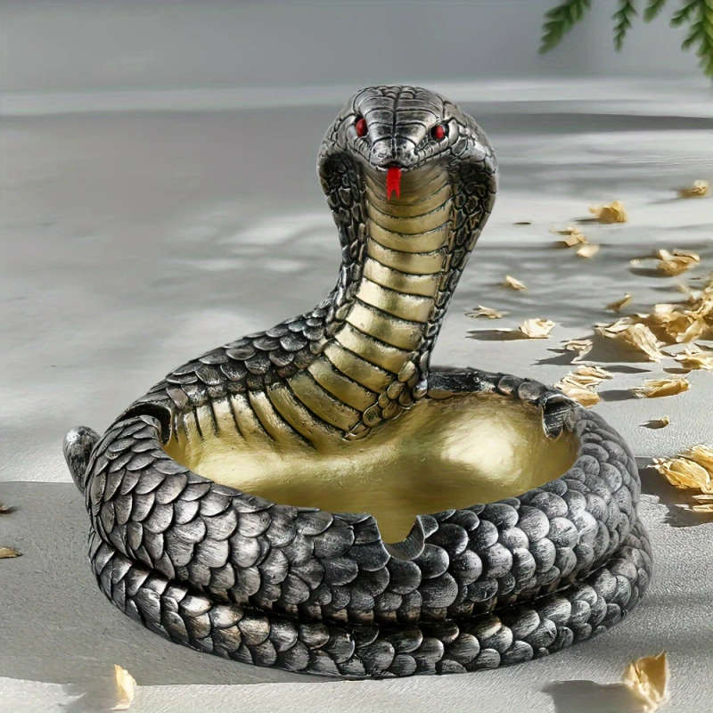 1pc Classic Resin Cobra Ashtray with Decorative Eye Design Unique Irregular Shape Golden Interior Ho