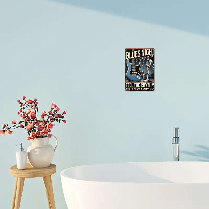 1pc Vintage Blues Night Feel the Rhythm Soulful Tunes Timeless Vibe Metal Wall Sign with Elec