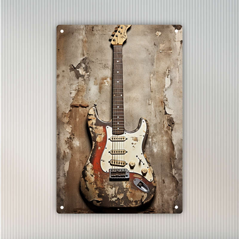 1pc 2D Flat  of Vintage Electric Guitar Metal Sign for Room Decoration Measuring 19.81X29.97