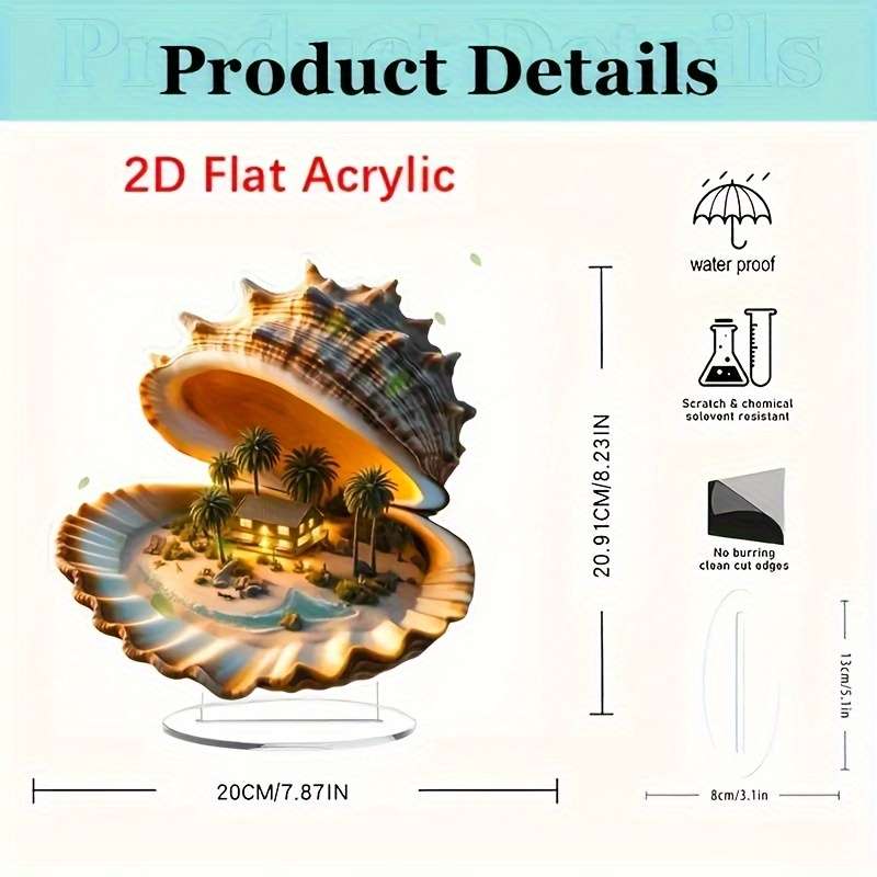 1pc 2D Flat  Acrylic Shell House with Palm Tree Accents Tropical Beach Theme Home Decor Coastal A