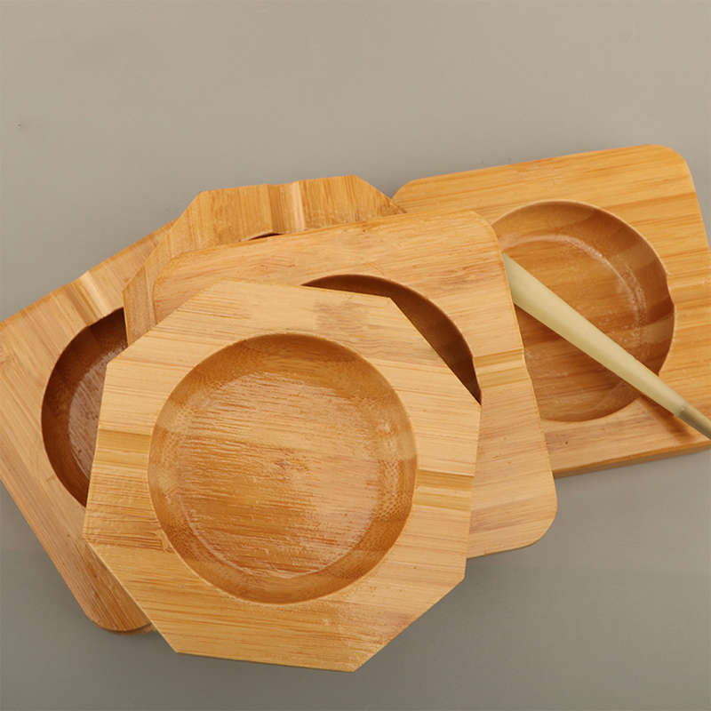 1pc Solid Bamboo Ashtray with Grooves Round Rectangular and Irregular Shaped Ashtrays for Sm