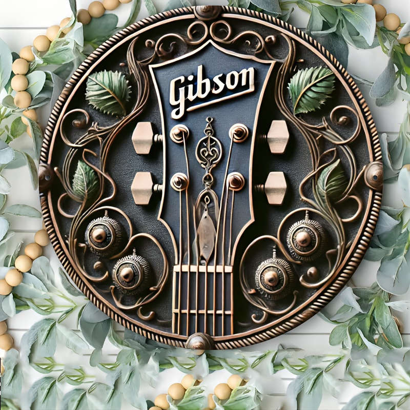 1pc Gibson Guitar Shaped Vintage Aluminum Sign 20.32x20.32 cm Wall Hanging Decorative Plaque Ide