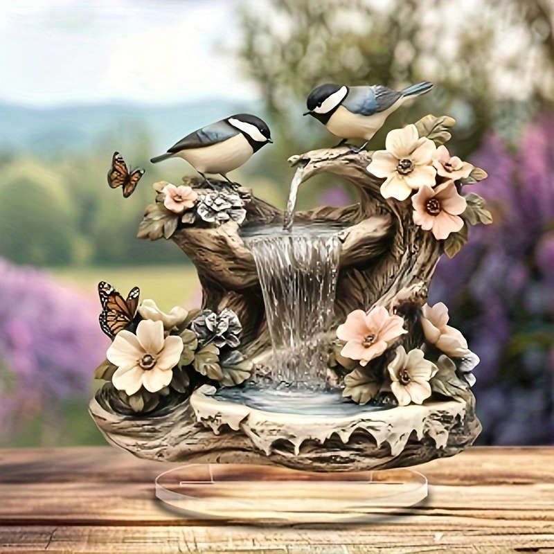 1pc 2D Flat  Bohemian Acrylic Bird Waterfall Fountain with Sparrows Butterflies and Flowers Rus