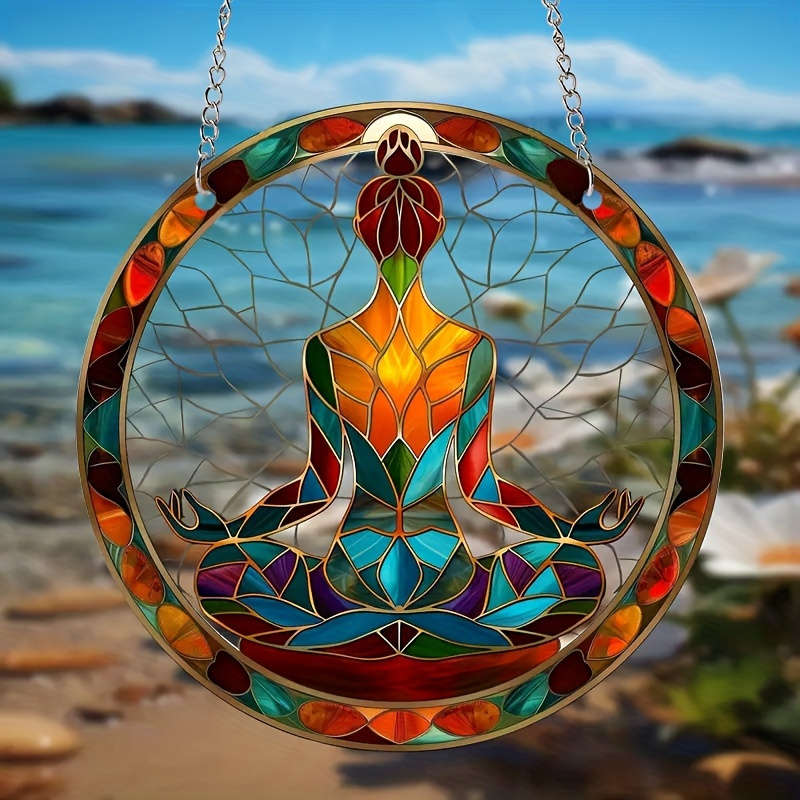 1pc 2D Flat  A  Acrylic Decorative Piece Yoga Style Acrylic Sun Catcher Colorful Glass Style